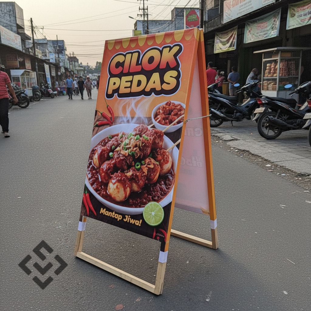Stand Banner Kayu Portable – Display Promosi Usaha UMKM, Jajanan, Booth, FREE Desain Banner CustoM