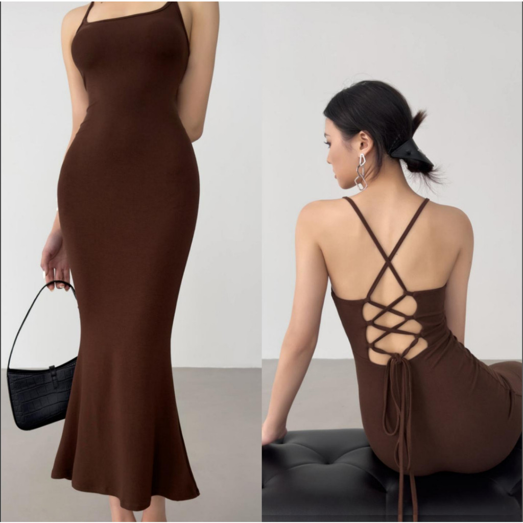 summer long inner dress korean style tanpa lengan press body baju dress wanita terbaru 2025 backless