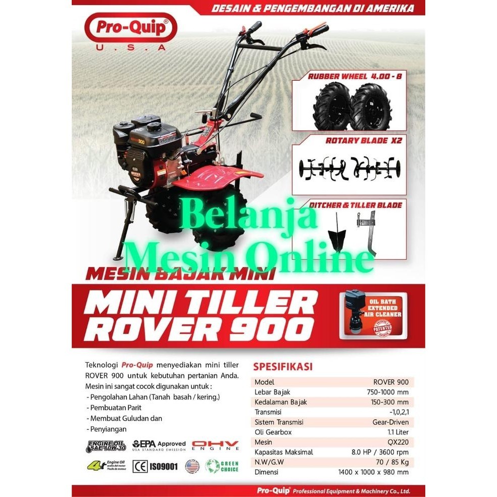 Mesin Traktor Bajak Sawah Mini Tiller Pro-Quip Rover 900
