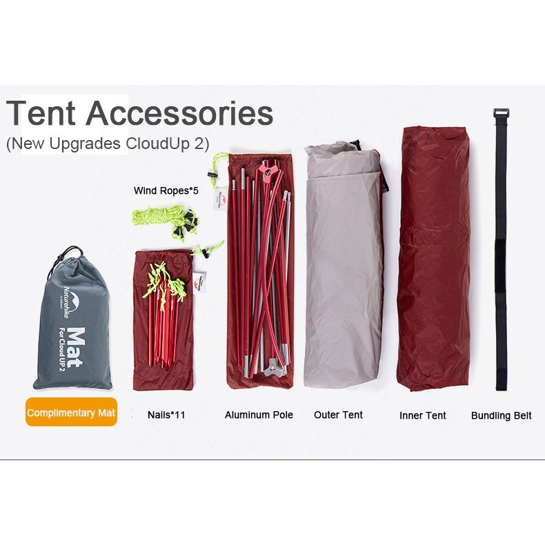 Bintang Ofc Naturehike Tenda Cloud Up 1 2 3 Orang 20D / 210T Camping 1P / 2P / 3P 2X Upgrade Double 