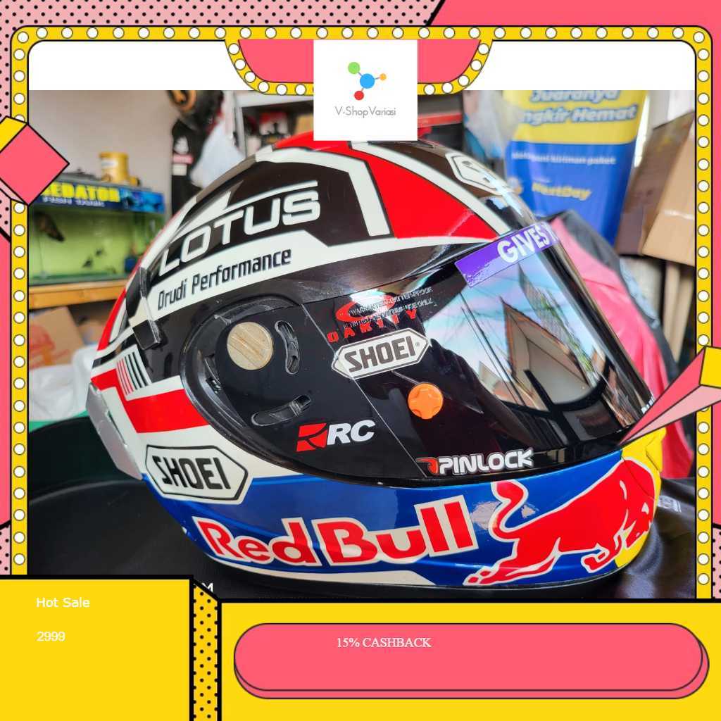 Helm Shoei X14 Motegi 93 Red Bull Repaint | Size L Fit XL | Full Face Ink CL Max Custom Shoei Marque