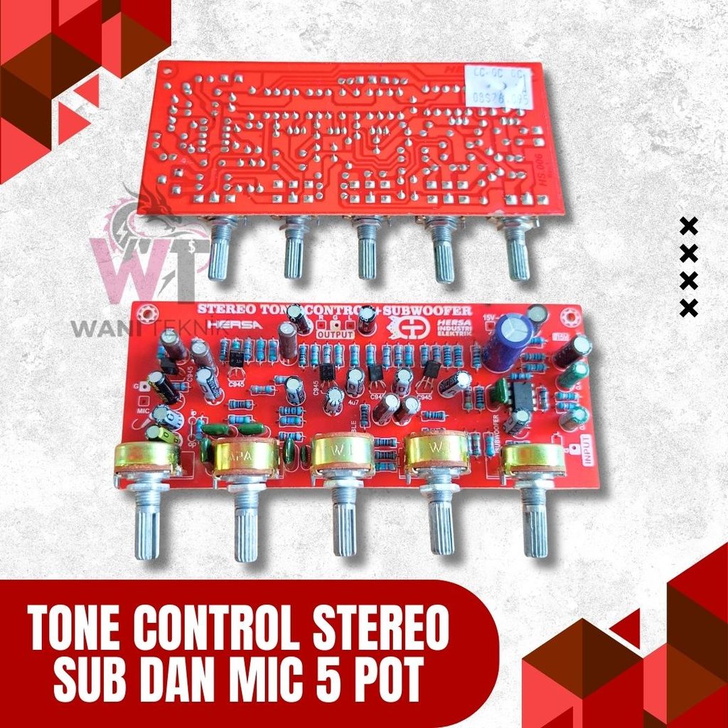 Tone Control Stereo 5 Potensio Subwoofer + Mic Non CT 15–24V Bass Treble Volume Ampli Rakitan