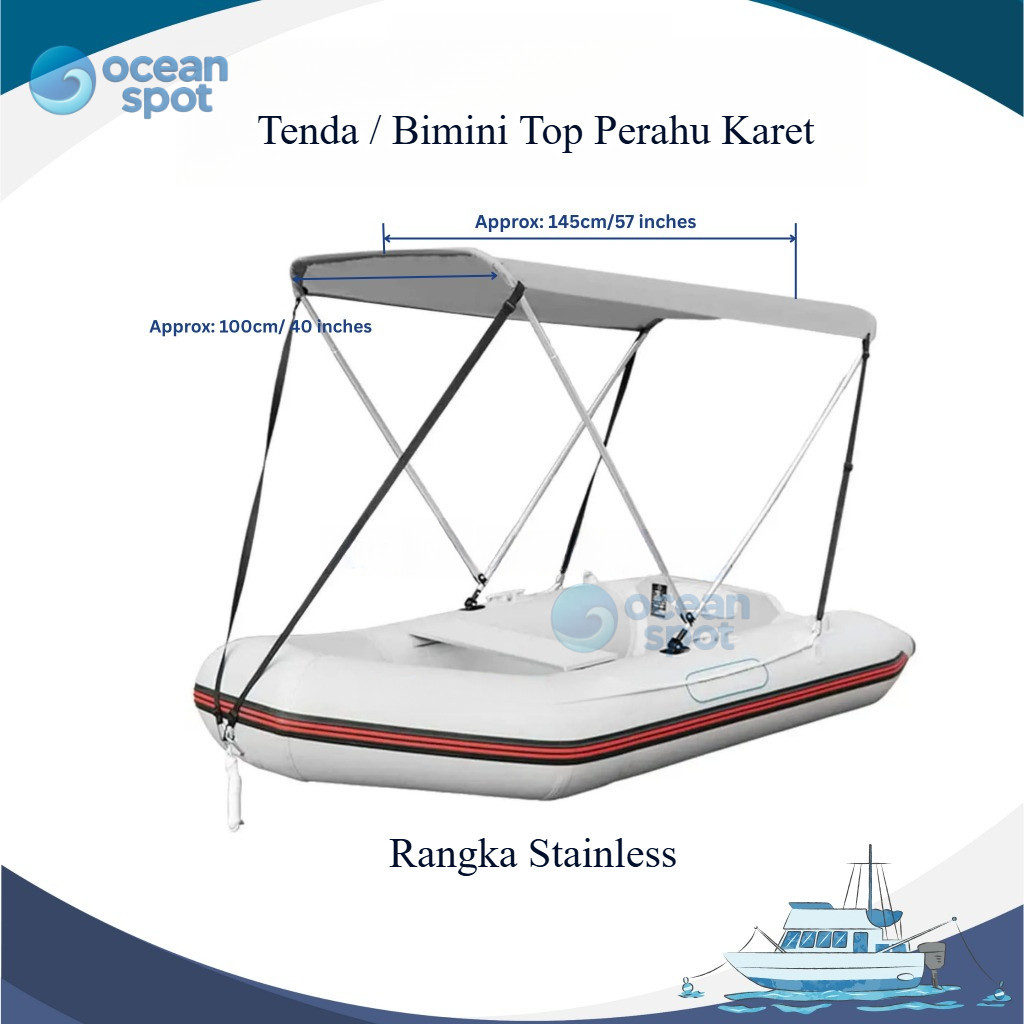 Tenda / Bimini Top Perahu Karet Rangka Stainless ( Ocean Spot )