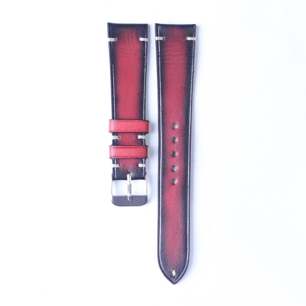 Strap Jam Tangan Kulit Sapi Asli 18mm - 26mm Handmade by SS Strap - Red Line
