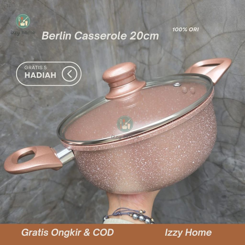 [Gratis 5 Hadiah] Pero Berlin Casserole 20cm Biogranite - Panci Anti Lengket dengan Tutup Kaca