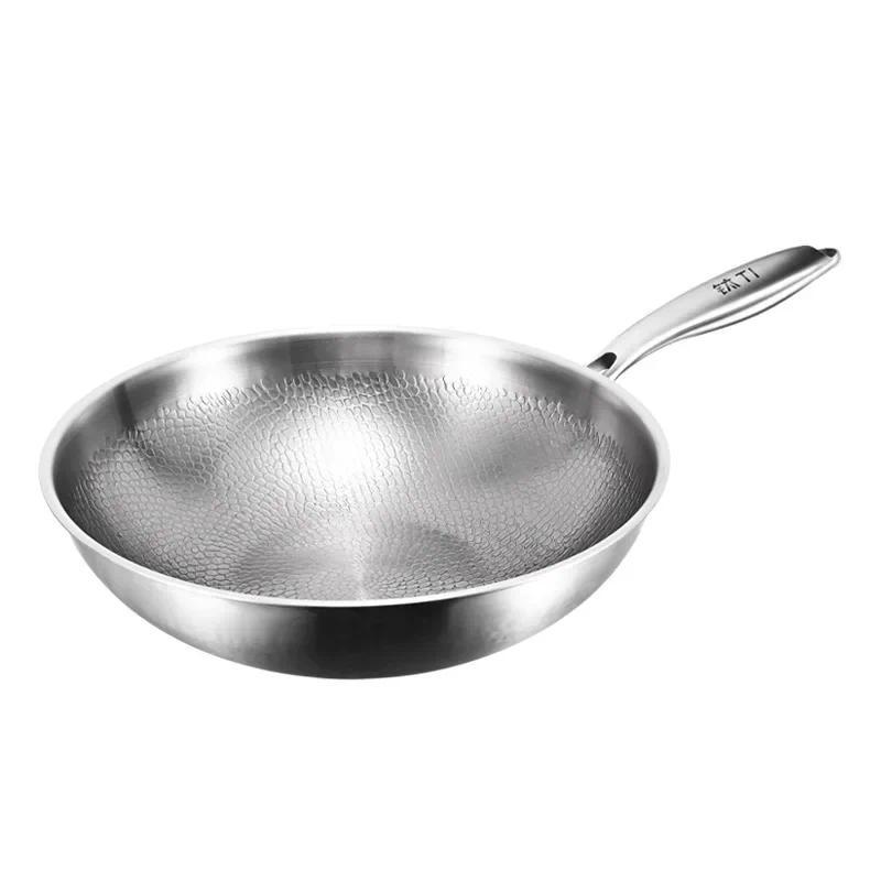 Pure titanium pan, uncoated and non stick pan, fish scale hammer pattern pan, titanium alloy househo