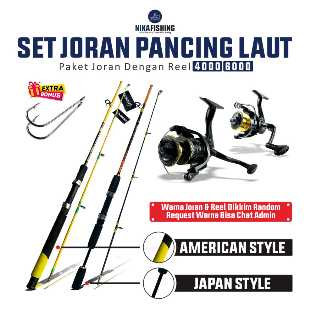 Joran Pancing Laut 1 Set Daido Shikari Fiber Solid Max Drag 16kg-18kg dan Reel Ukuran 4000 dan 6000