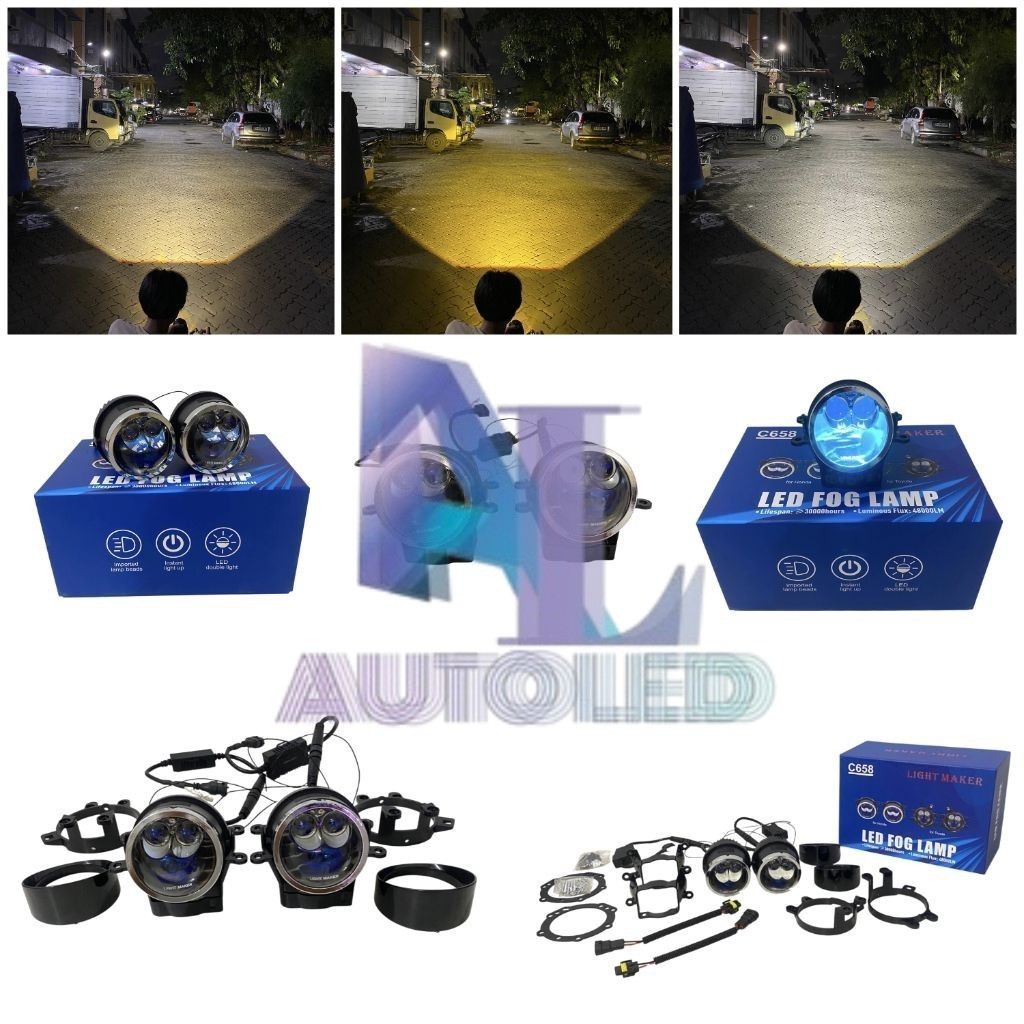 LED Foglamp Foglight 2 Laser Blue lens Universal Toyota Honda 3 Inch 3 Warna 56w