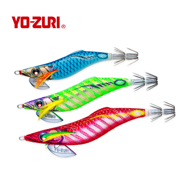 YO-ZURI Japan Wooden Shrimp Big Tail Squid Imitation Bait Fluorescent Summer Sea Fishing Boat Fishin