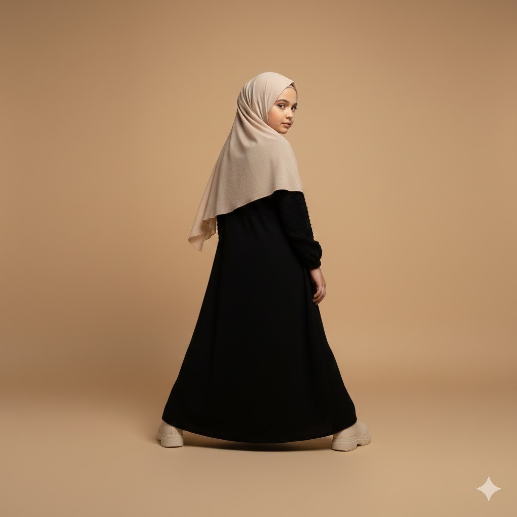 Gamis Anak Remaja Hitam Putih Syari Tanggung Terbaru Model Elegan Nyaman Dipakai untuk Lebaran 2026
