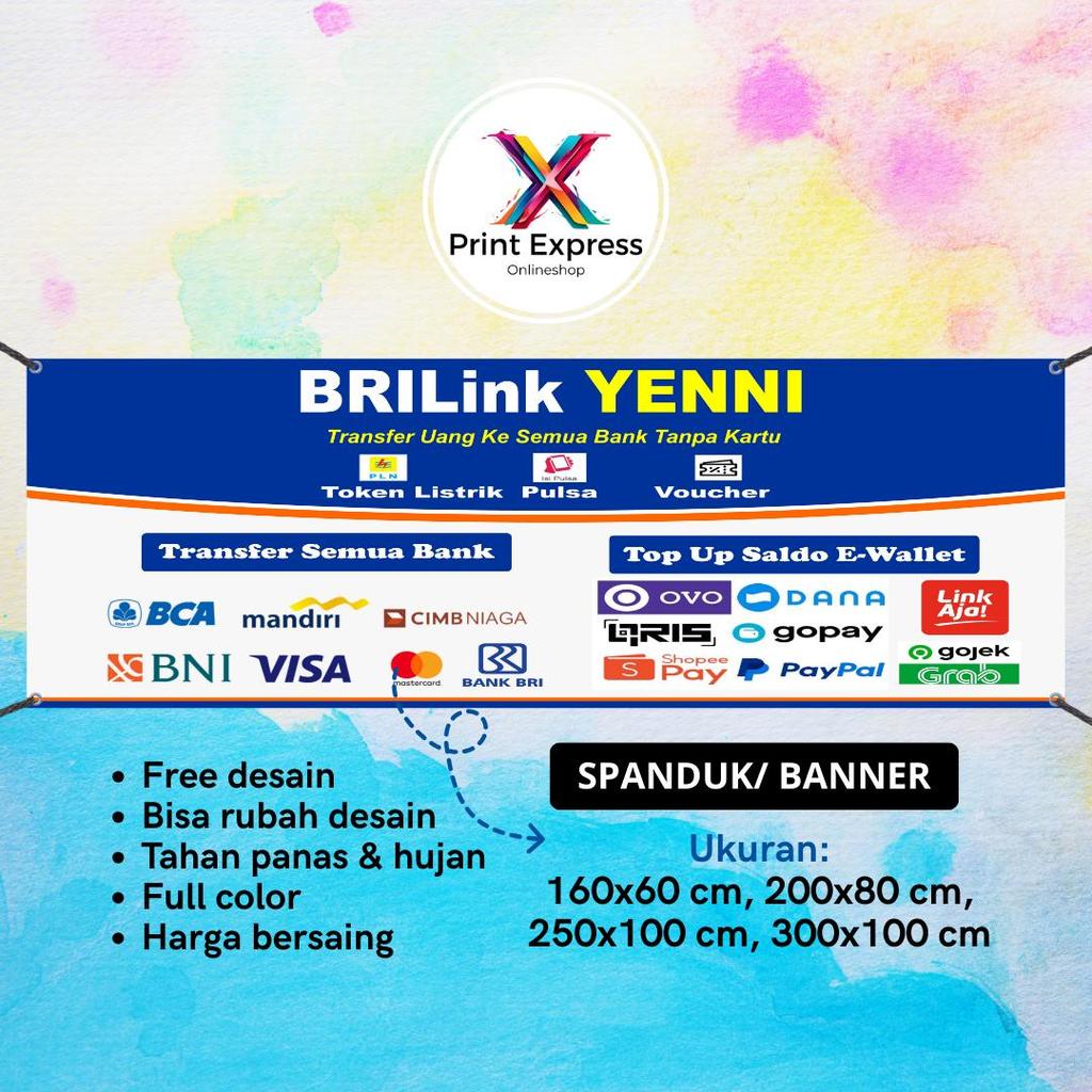 SPANDUK BANNER Brilink Putih Ukuran 200x100 Cm Outdoor Bisa Request Desain