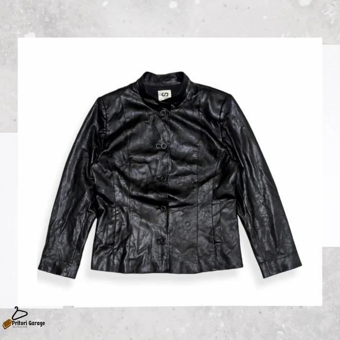 Trucker Blazer Leather Jacket Ceci Ou Cela Cewek Black Glossy Vintage