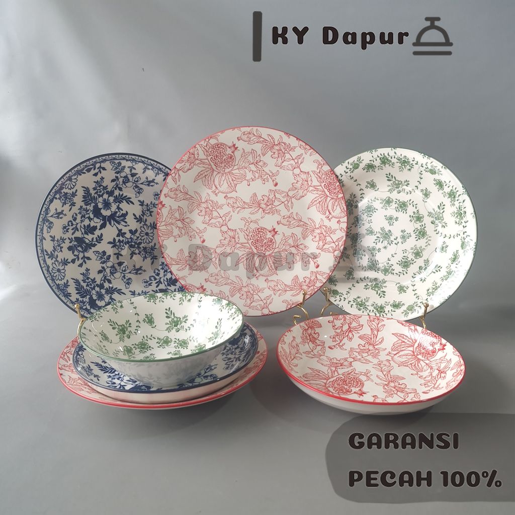 SAKATO Piring Keramik Makan Motif Bunga Dinner Piring Keramik Bunga Cantik Aesthetic Bermotif
