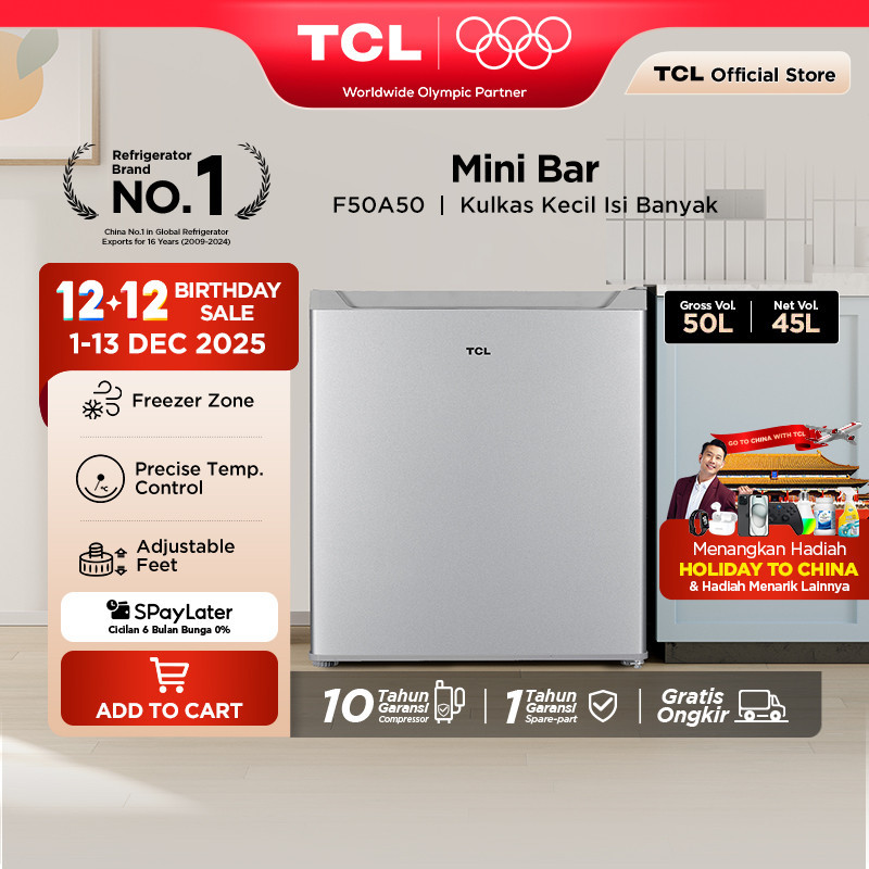 PROMO [BIGGER CAPACITY] TCL Kulkas Mini Bar (Refrigerator) - Kapasitas 47L - Freezer Zone - Adjustab