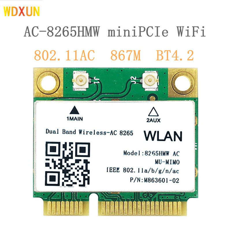 Wireless-AC 8265 Dual Band mini PC-E PCIe WIFI CARD for  7265 8260AC 8265AC 802.11ac 2x2 WiFi + Blue