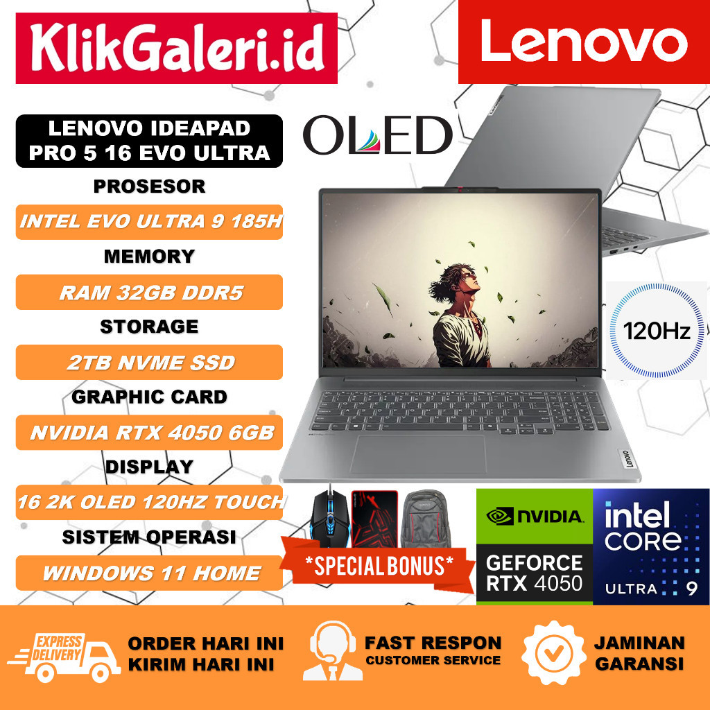 Laptop Gaming Lenovo IdeaPad Pro 5 16IMH9 Intel Evo Ultra 9 185H 32GB DDR5 2TB SSD RTX 4050 6GB 2K O