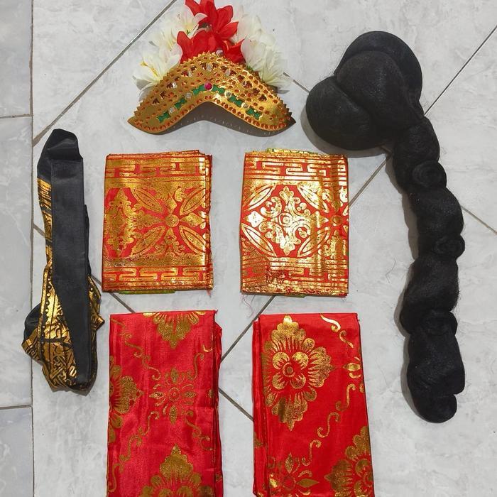 1Pasang Baju Adat Bali Anak(Cowok dan Cewek)/Baju COWOK CEWEK,Sanggul bali,ikat pria dan MAhkota - B