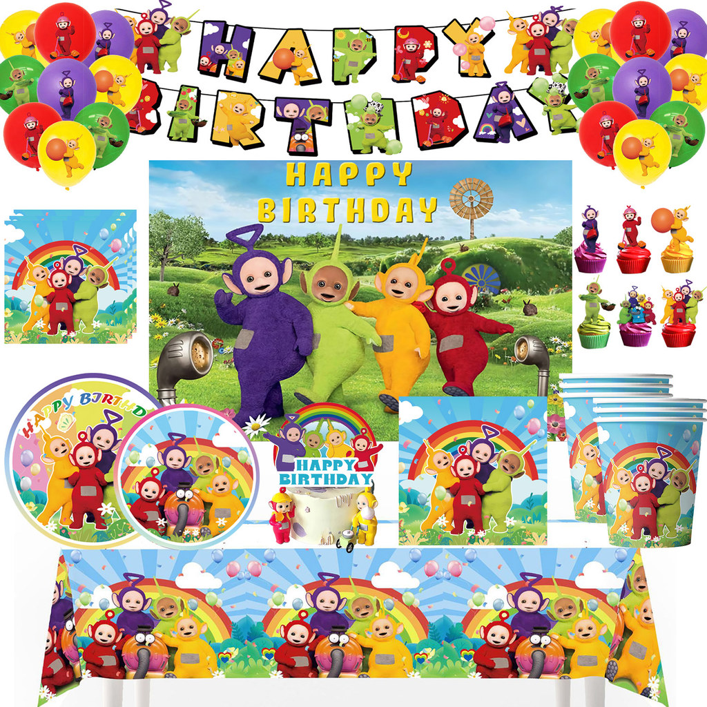 Cartoon Teletubbies Theme Birthday Party Decorations Teletubbies Tableware Set Balloons Plates Banne