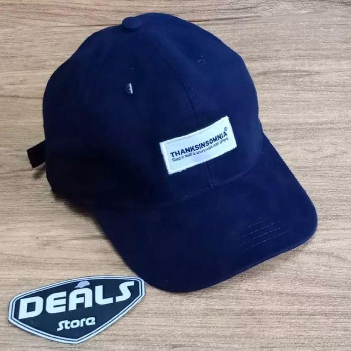 Topi Distro Pria/Topi Baseball Bordir THANKSINSOMNIA New Model - HITAM LIS PUTIH