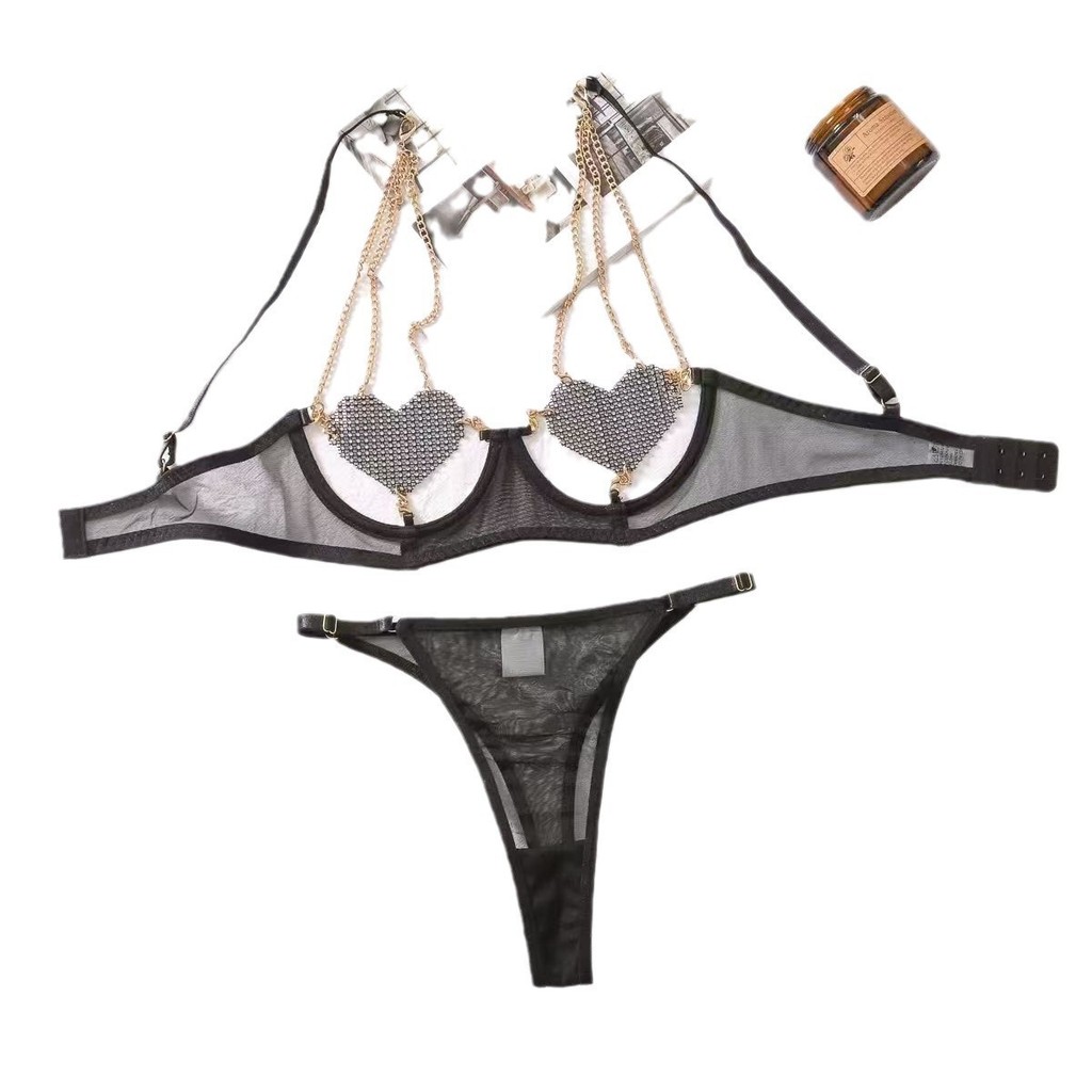 [Saror]Set Bra Pakaian Dalam Merah Renda Seksi Berlubang