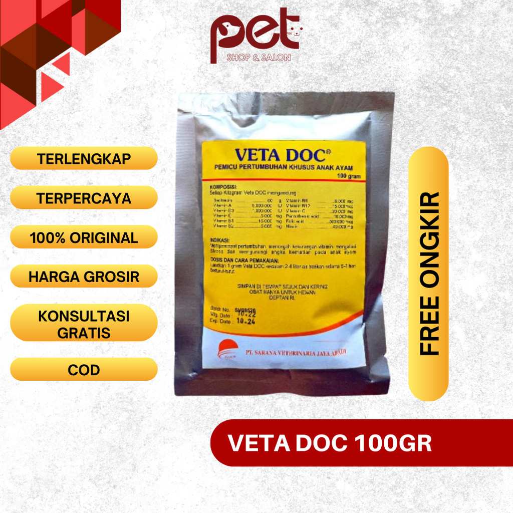 Veta DOC 100 Gram - Vitamin Khusus Ayam DOC - Vitamin Pertumbuhan Untuk Ayam Umur 1 Hari - Vitamin A