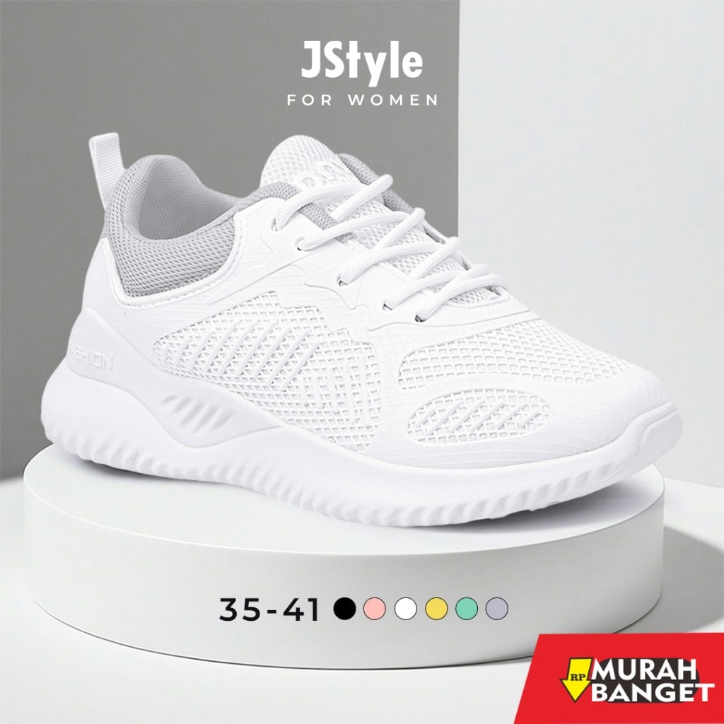 JS Sepatu Olahraga Wanita Putih Sneaker Sport Cewek Import Sepatu Zumba Wanita Running Shoes SP-093