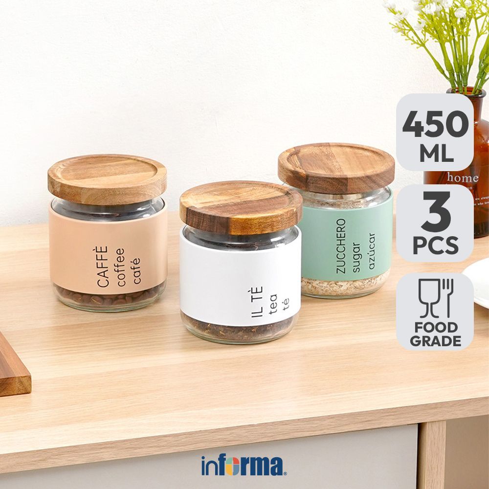 Informa Set 3 Pcs Hannah Stoples Jar Tempat Simpan Snack Dan Permen Setoples Toples Serbaguna Perlen