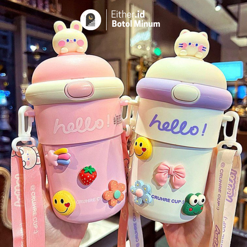MENG OFC - Botol Minum Kaca Botol Minum Anak Karakter Lucu Tumbler Vacumm Flask Nice 500ml BPA