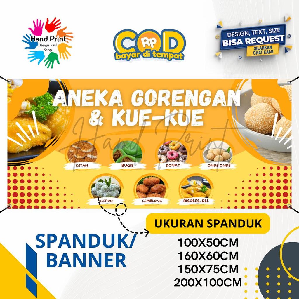 Cetak Spanduk Banner Aneka Gorengan & Kue-Kue Kuning MMT Spanduk Custom 200x100