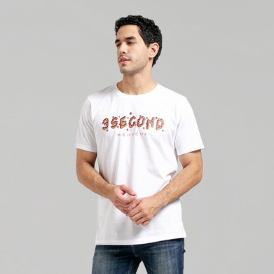 3Second Kaos Pria Lengan Pendek Katun Typhography Men Tshirt Putih 091022