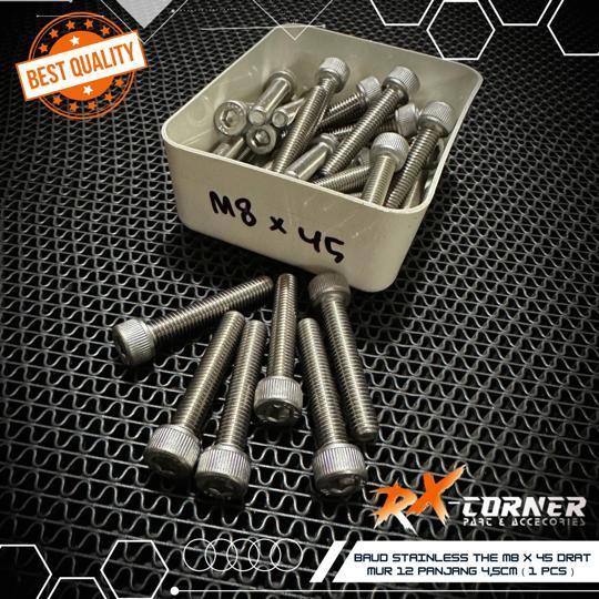 Baut M8x35 drat 12panjang 4,5cm (perbiji) L Stainless stenlis