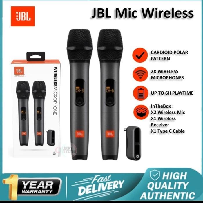 JBL Microphone Wireless 2 Mic Profesional Mic Karaoke With Receiver  - Mic Partybox JBL Mic Portable