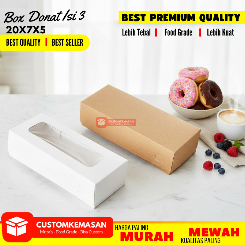 box donat / box donat isi 3 / box donat jendela / box donat 20x7x5 / box donat isi 3 putih