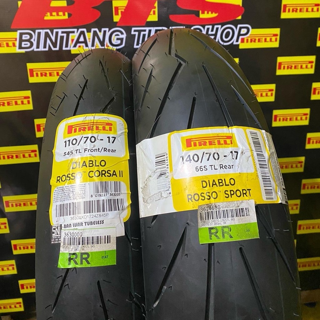 Paket Pirelli 110/70-17 Corsa II & 140/70-17 Diablo Rosso Sport Ban Medium Dual Compound Anti Slip