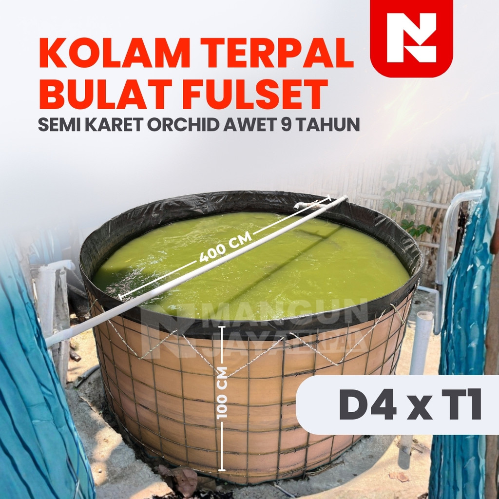 Kolam Terpal Bulat Fullset Diameter 4 Tinggi 1 Merk Orchid / Kolam Terpal Ikan Fulset Kerangka