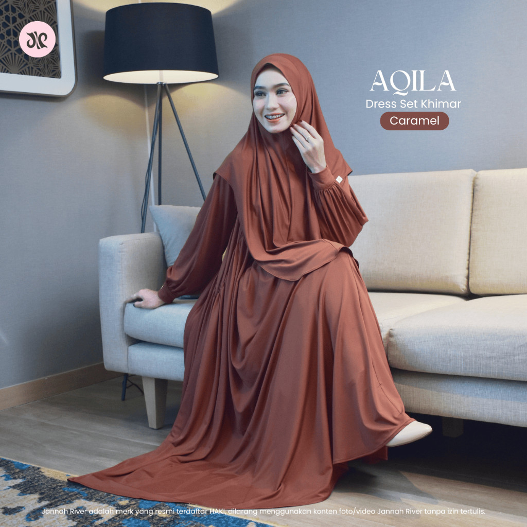 Jannah River Aqila Dress Set Khimar Dagu Bahan Jersey Korea Premium Adem Gamis Maxi Syari Gamis Umro