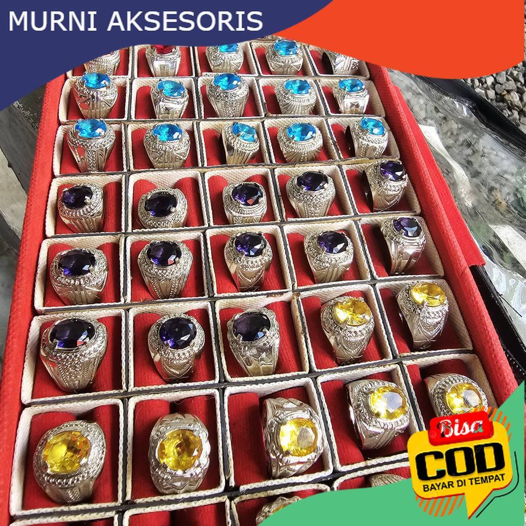 Murni Aksesoris. Cincin Batu Akik Cutting Crystal Blue Topaz / Citruz Citrine Yellow / Merah Siem / 