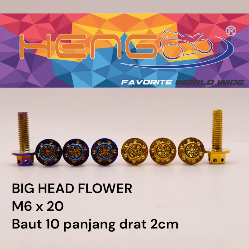 FLOWER HENG THAILAND gold dan blue burn m6x20 6x20 baut 10 panjang drat 2cm STAINLESS STENLIS ANTI K