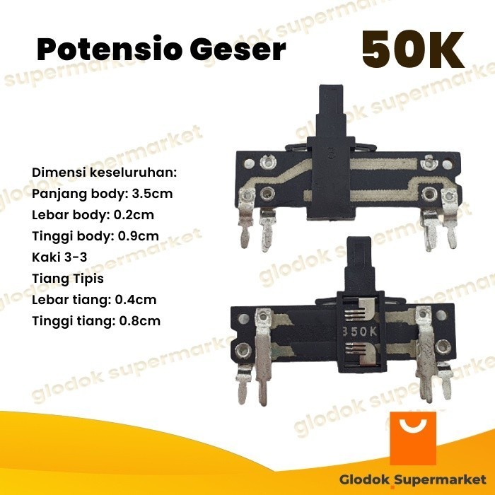 Potensio Geser 3.5cm 6 pin 50k Stereo Kaki 3-3 Slide 3.5 cm Equalizer 503