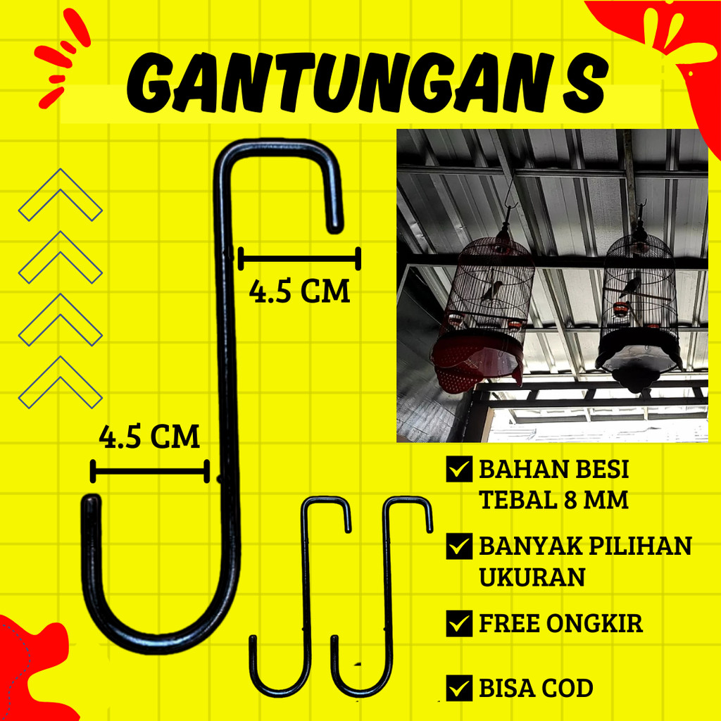 besi S,cantolan besi S/gantungan kandang burung/gantungan pot bunga