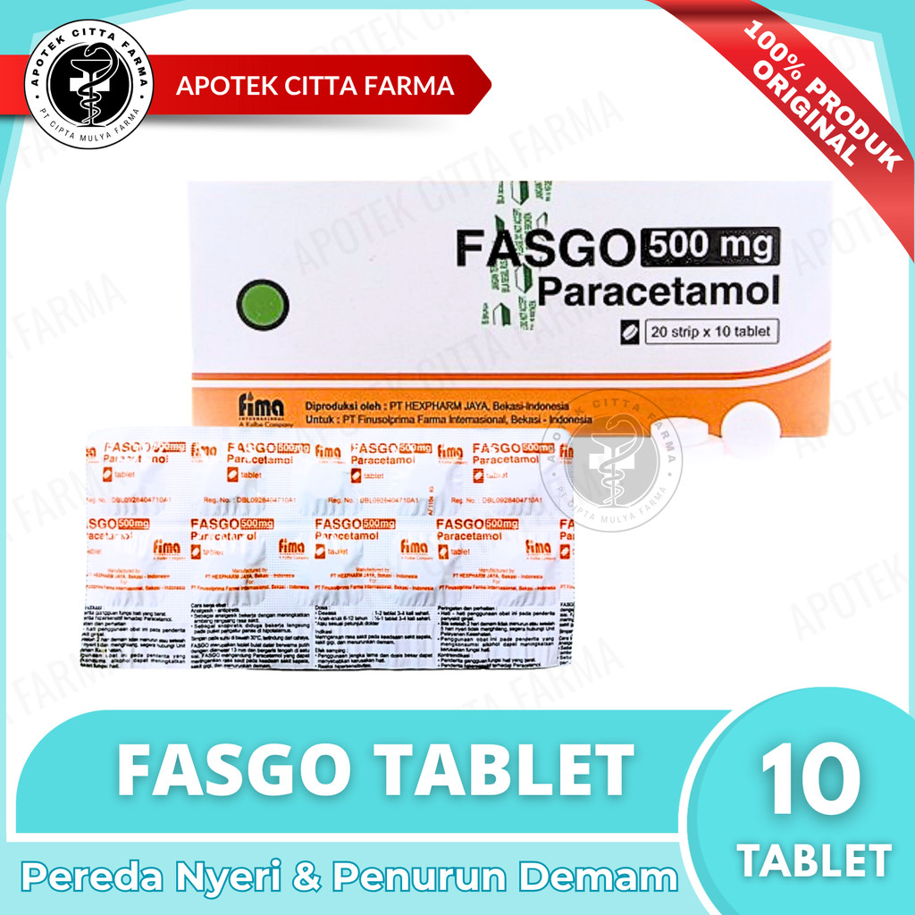 Fasgo Paracetamol 500 Mg Per 1 Strip @ 10 Tablet - Penurun Demam / Pereda Nyeri / Sakit Kepala / Sak