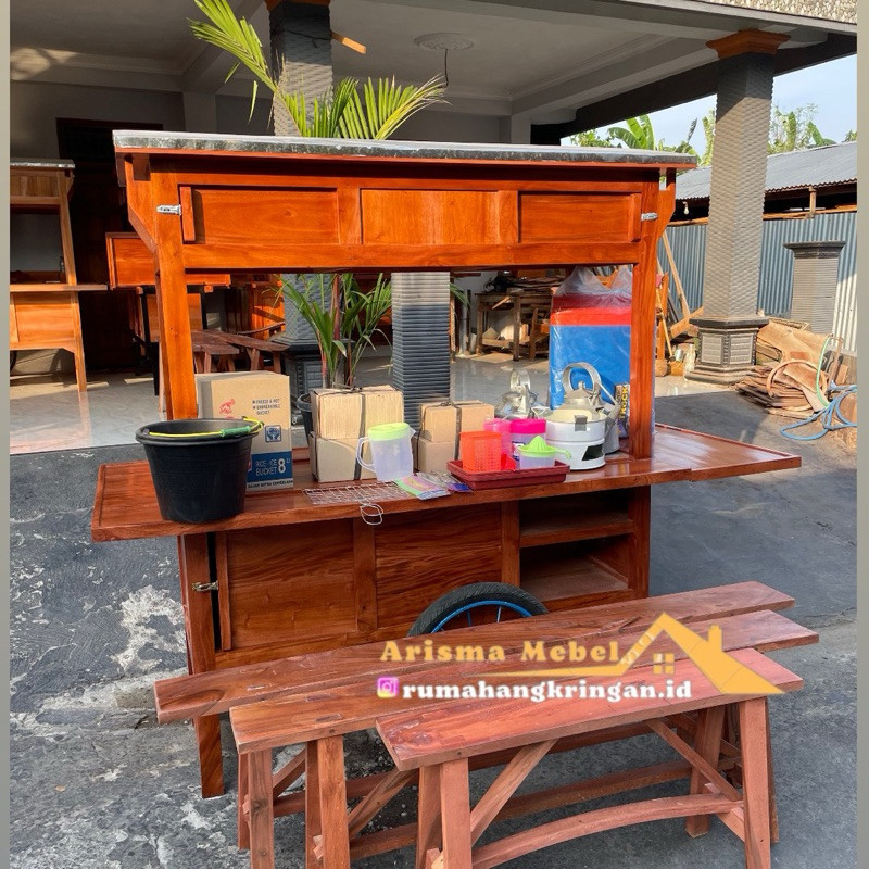 Arisma Gerobak Angkringan Tanpa Lubang Kayu Mahoni , gerobak angkringan murah , rombong angkringan