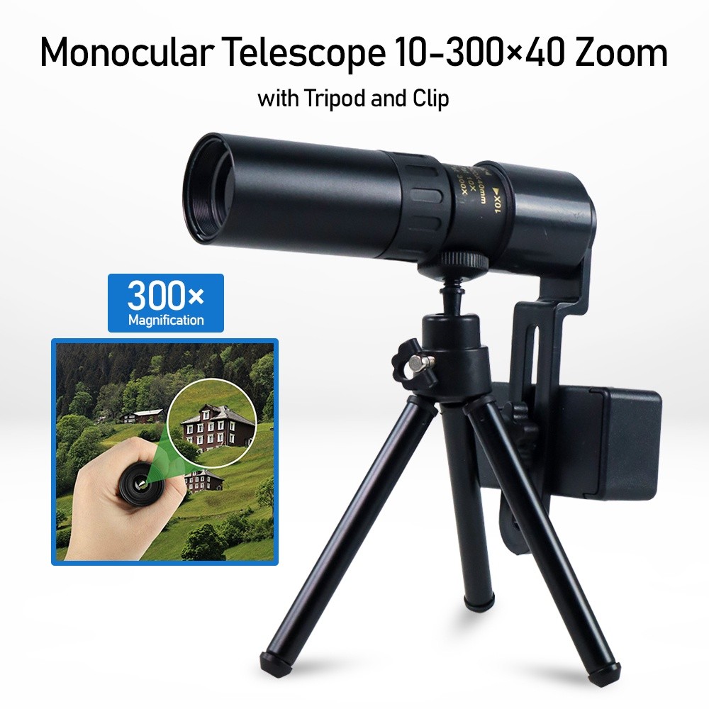 Bintang Ofc Teleskop Portabel Teropong Monocular 10-300x40 Zoom + Tripod + Clip
