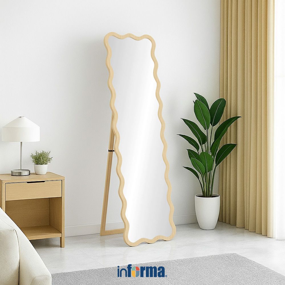 Informa 40X145 cm Cermin Lantai Motif Kayu - Cokelat Mirror Minimalis Modern Estetik Kaca Hias Kamar