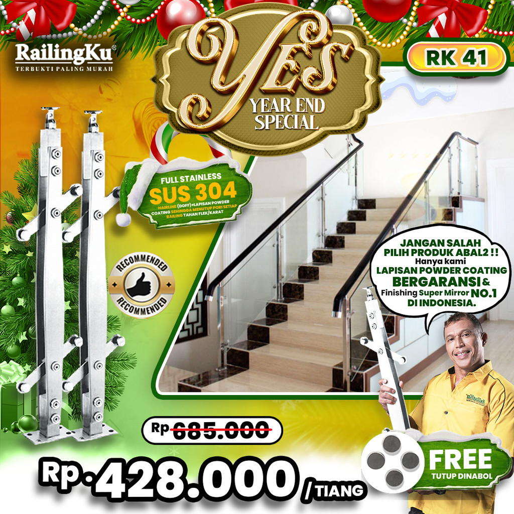 Railing Tangga Stainless Plate Minimalis Railingku [YES] RK  41 Railing Anti Karat Free Penutup Dyna