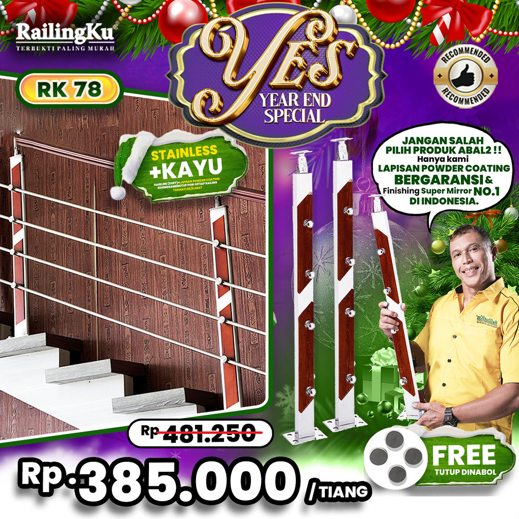 Railing Tangga Stainless Nature Desain Railingku [YES] RK 78 Railing Anti Karat Free Penutup Dynabol