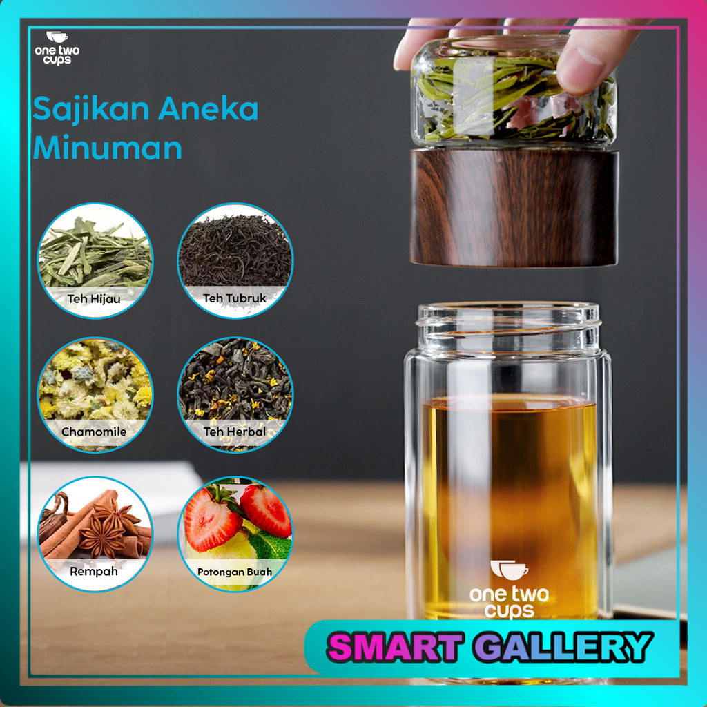 Botol Air Minum Kaca Portable Tumbler Penyaring Teh Double Wall 230ml