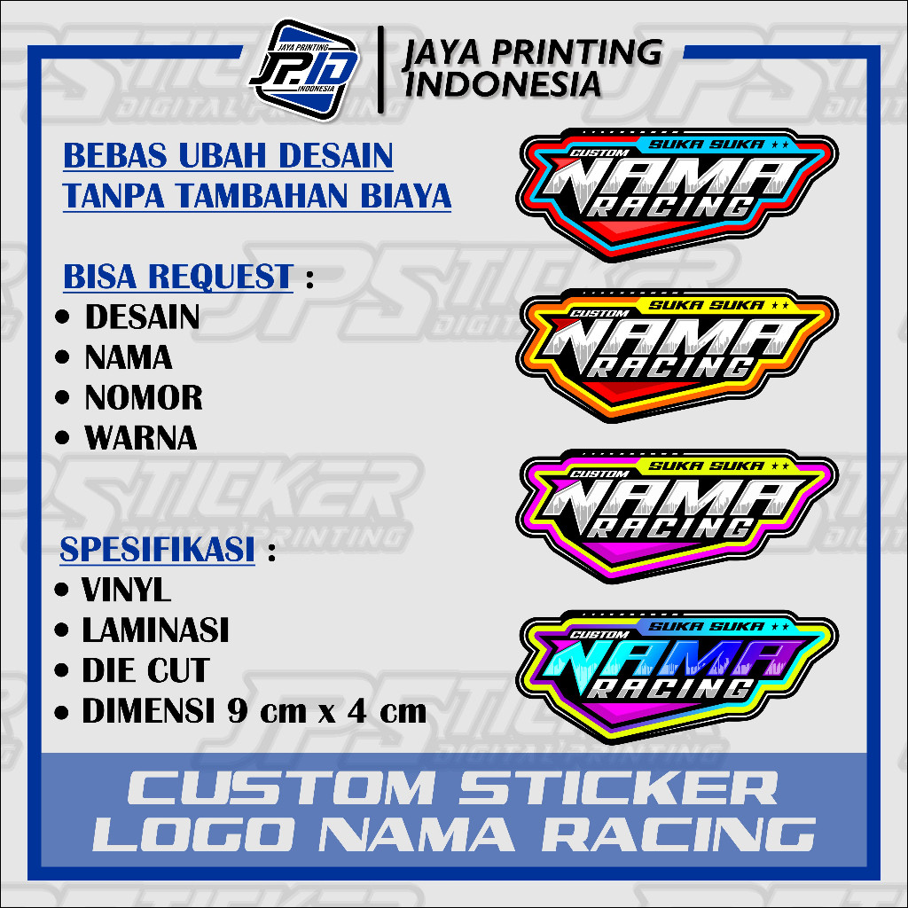 Stiker RACING Custom Design Suka-suka - Sticker Custom Satuan Nama Logo Stiker