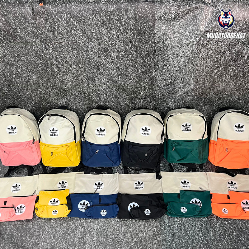 ADIDAS FULLSET COLORFUL BACKPACK FREE TOTEBAG POUCH KOTAK PENSIL / TAS RANSEL WARNA WARNI  /  BAGPAC