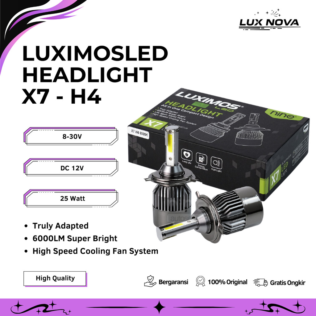 Lampu Utama Mobil H4 HB3 HB4 50W Headlamp Foglamp PNP Super Terang Putih Tembus Hujan X7 LUXIMOS